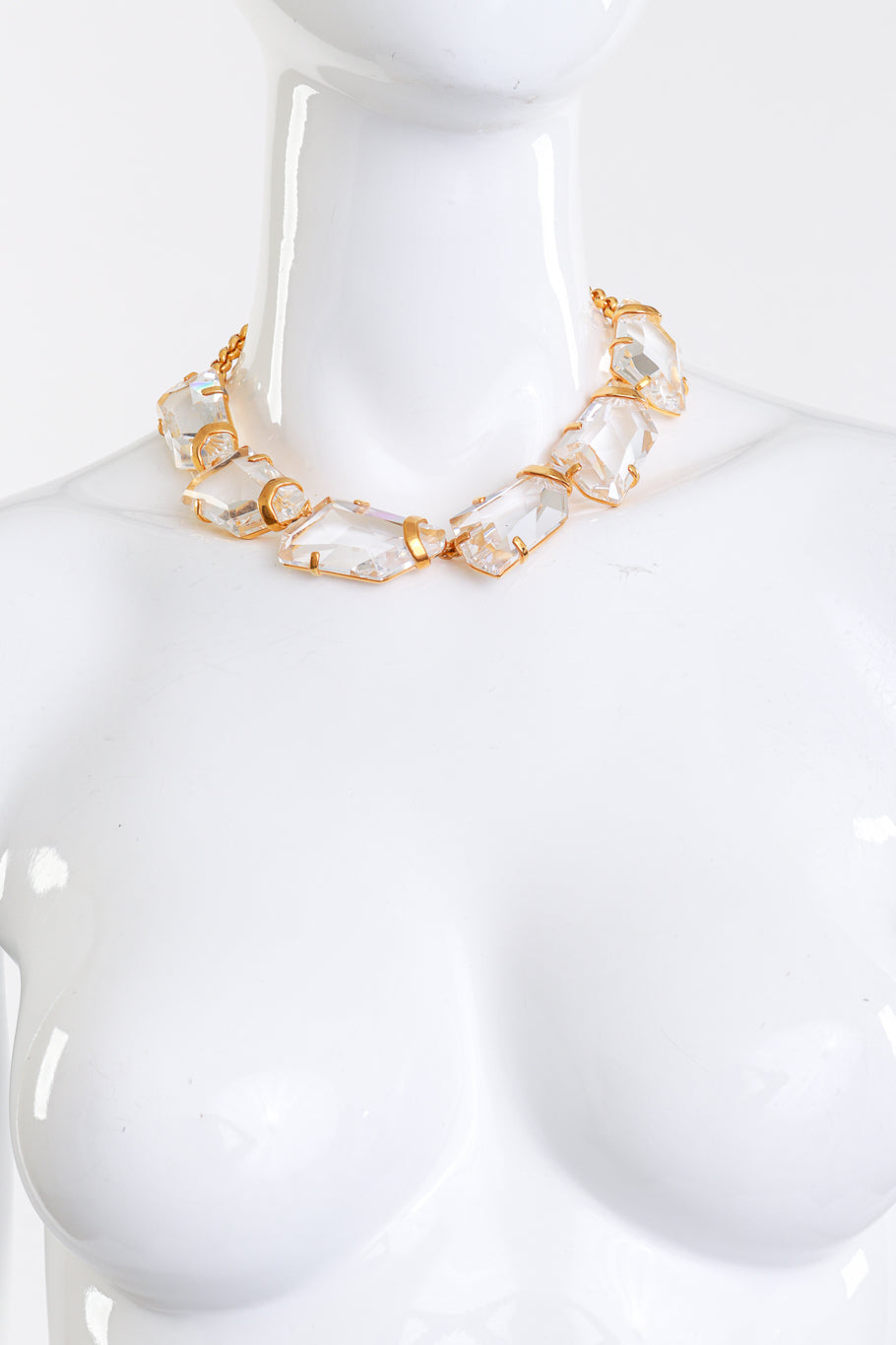 Vintage Kenneth Jay Lane Gold Crystal Ice Nugget Collar Necklace on mannequin @recess la