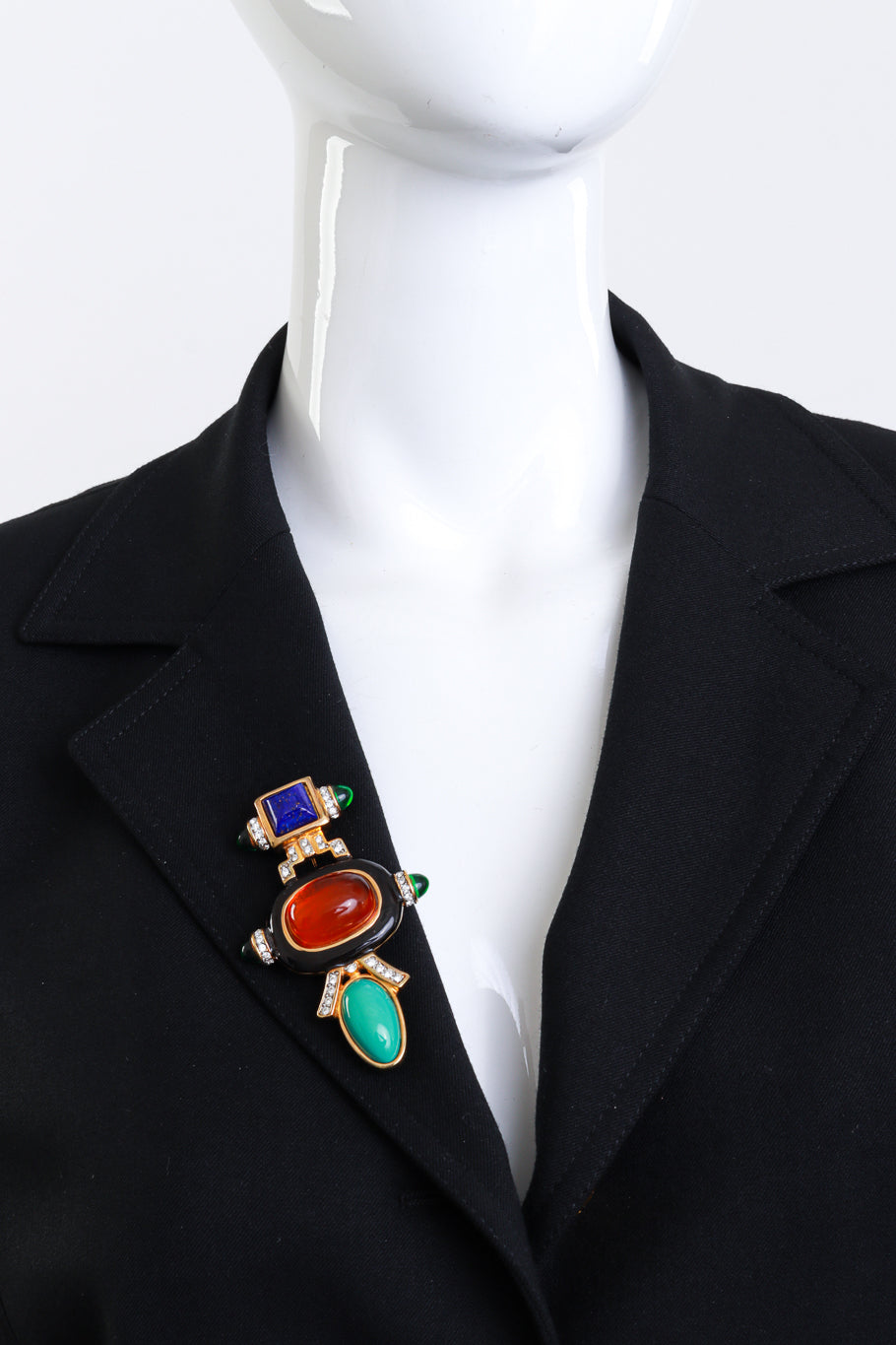 Vintage Kenneth Jay Lane Geo Cabochon Art Deco Bar Brooch on mannequin @recess la