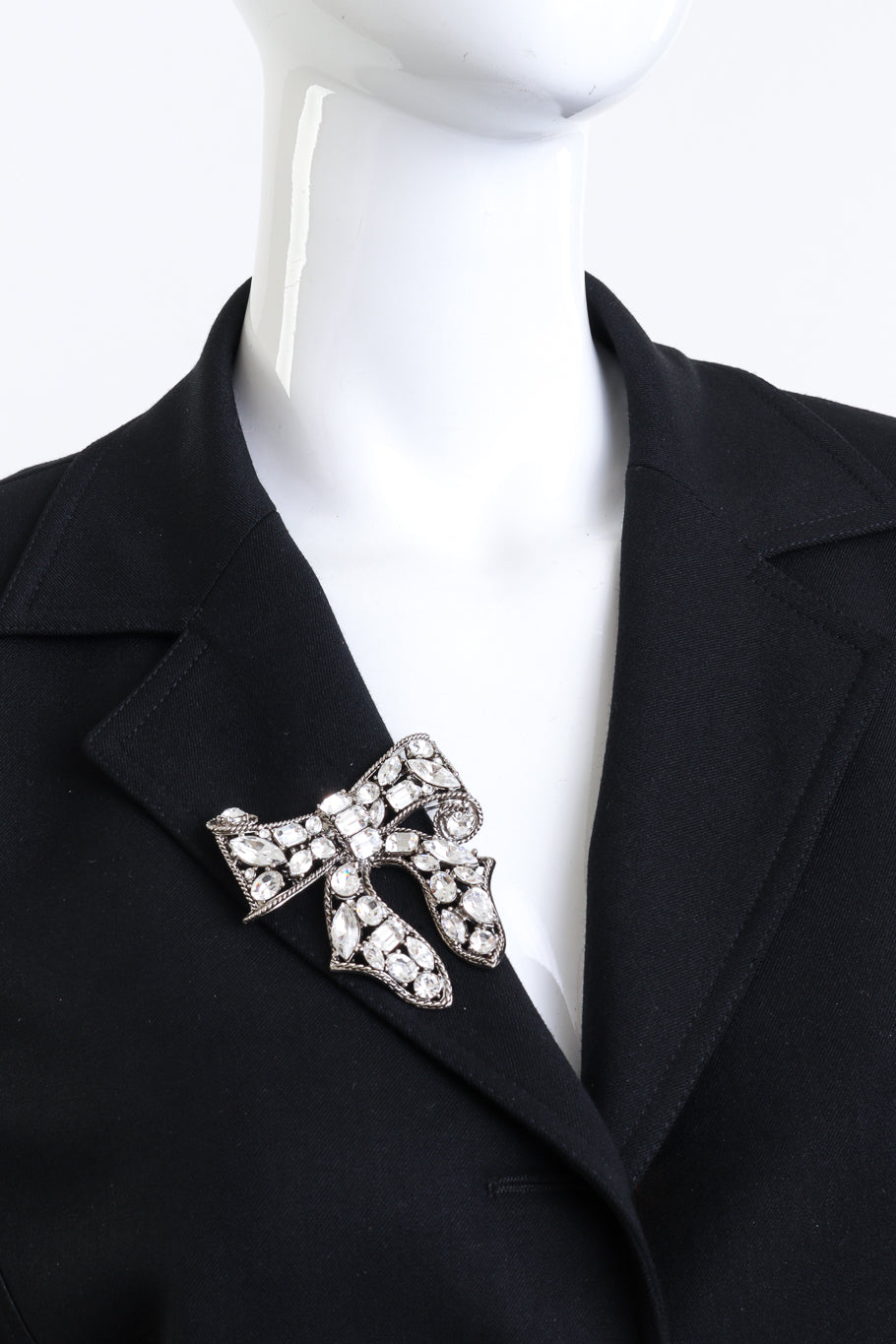 Vintage Kenneth Jay Lane Crystal Ribbon Bow Brooch on mannequin @recess la