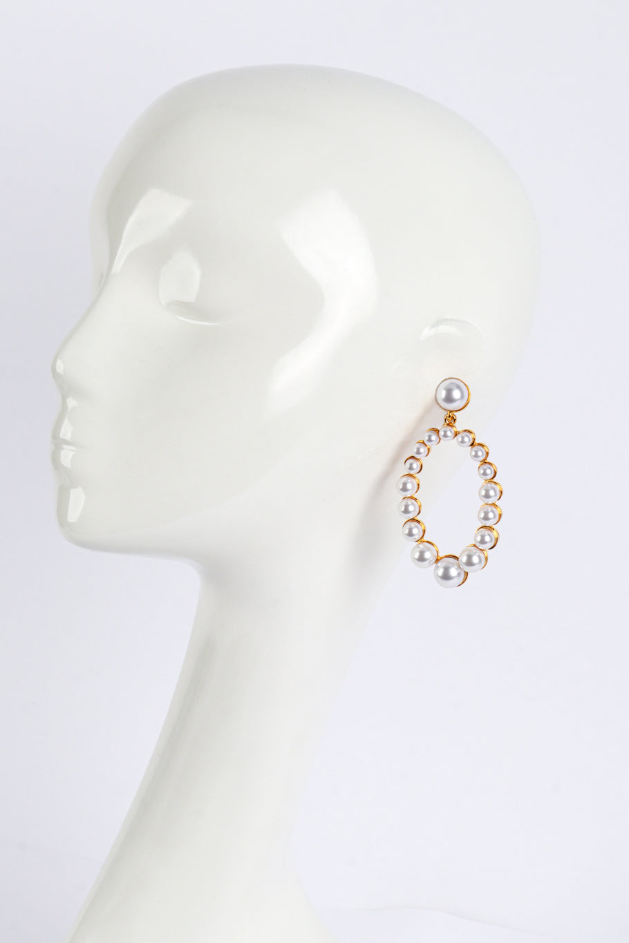 Vintage Kenneth Jay Lane Pearl Oval Hoop Drop Earrings on mannequin @recess la