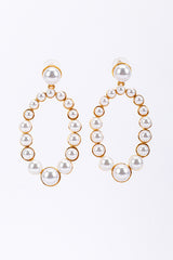 Vintage Kenneth Jay Lane Pearl Oval Hoop Drop Earrings front @recess la