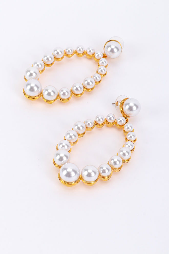 Vintage Kenneth Jay Lane Pearl Oval Hoop Drop Earrings detail @recess la