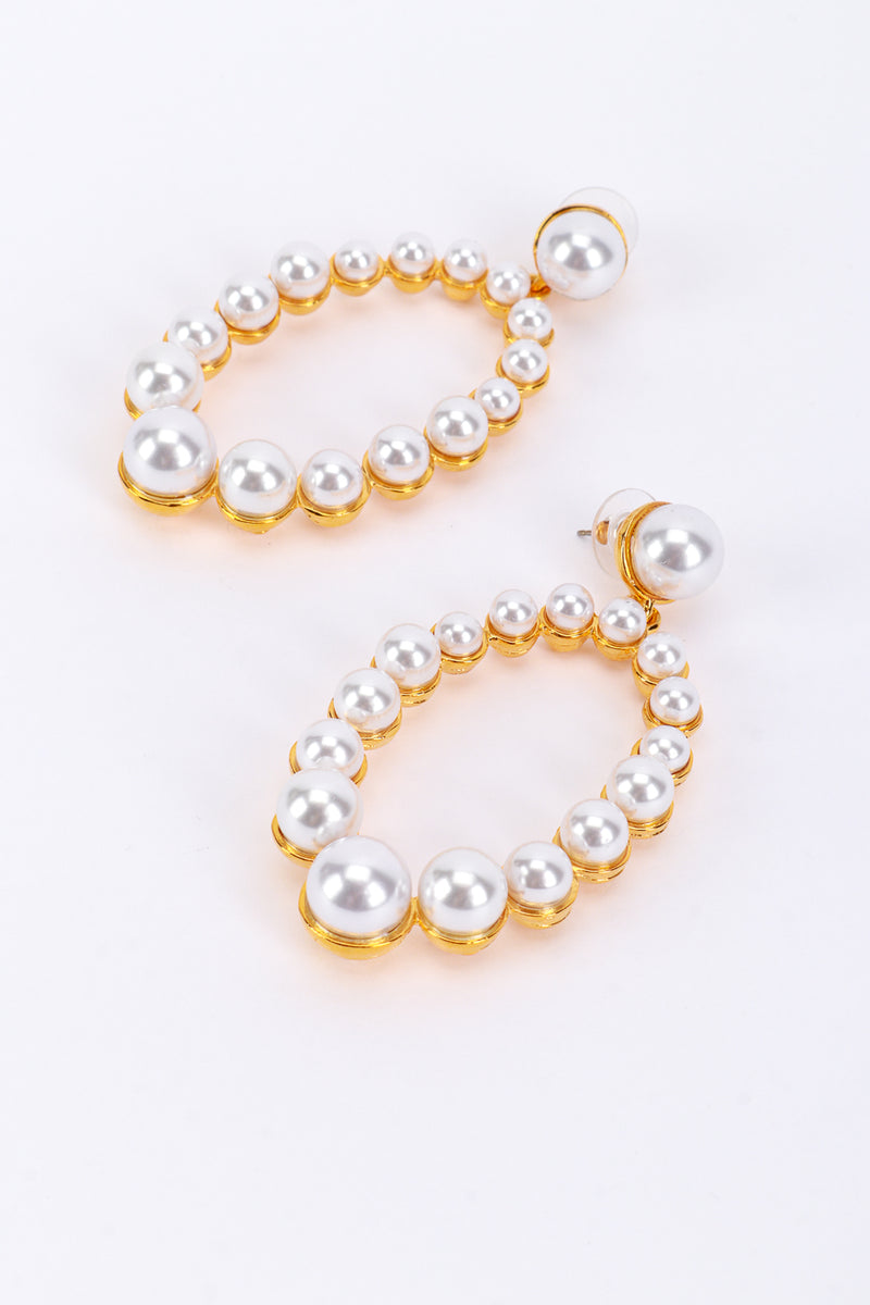 Vintage Kenneth Jay Lane Pearl Oval Hoop Drop Earrings detail @recess la