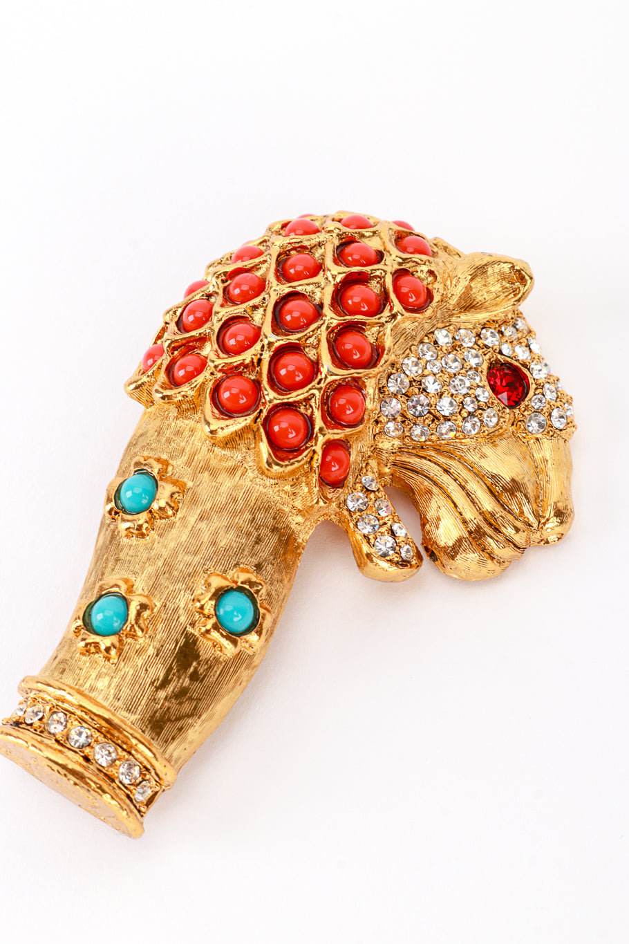 Vintage Kenneth Jay Lane Beaded Crystal Mughal Lion Brooch detail @recess la