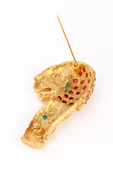 Vintage Kenneth Jay Lane Beaded Crystal Mughal Lion Brooch back pin open @recess la