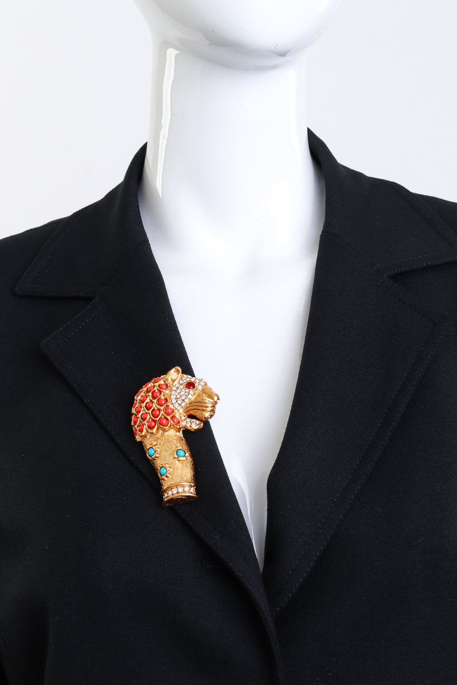 Vintage Kenneth Jay Lane Beaded Crystal Mughal Lion Brooch on mannequin @recess la