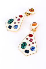 Vintage Kenneth Jay Lane White Enamel & Crystals Geo Drop Earrings detail @recess la