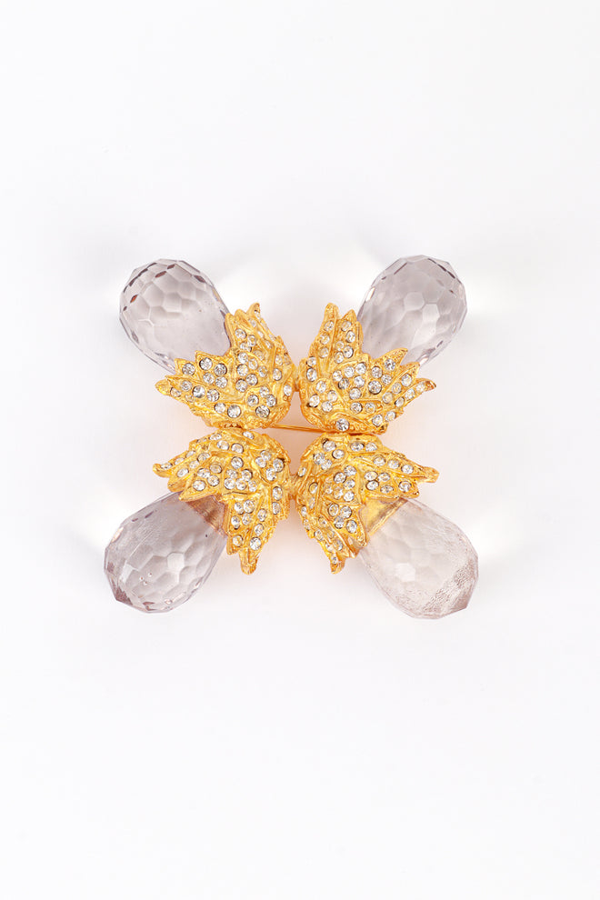Vintage Kenneth Jay Lane Smoky Golden Acorn Burst Brooch front @recess la