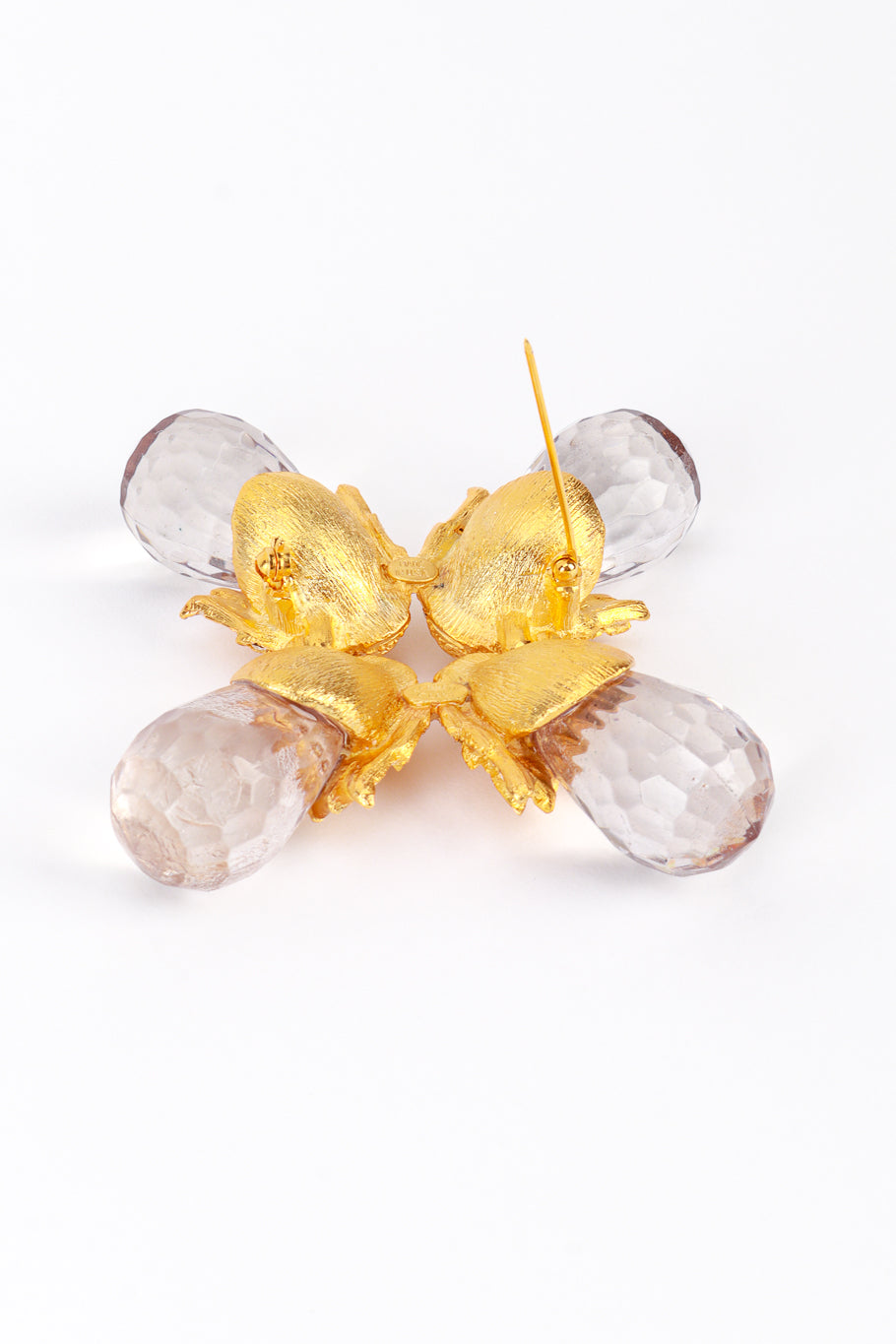 Vintage Kenneth Jay Lane Smoky Golden Acorn Burst Brooch back pin open @recess la