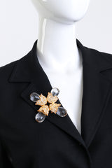 Vintage Kenneth Jay Lane Clear Golden Acorn Burst Brooch on mannequin @recess la