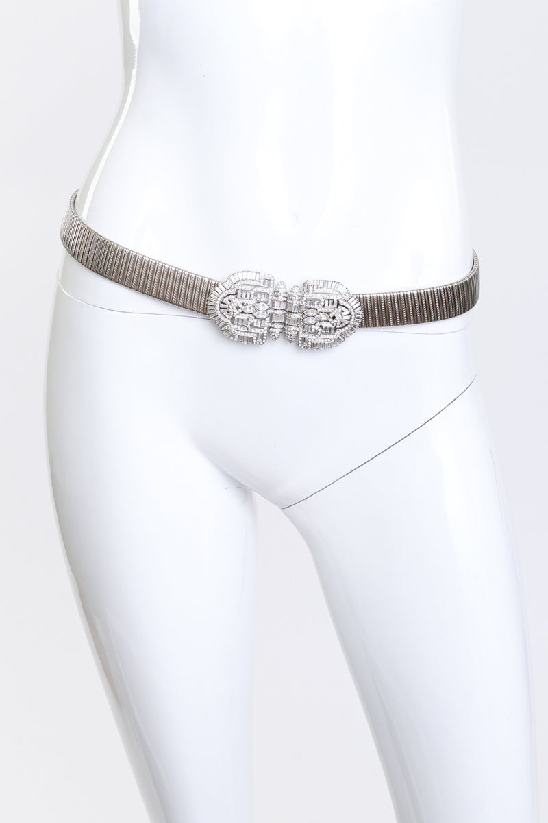 Vintage Kenneth Jay Lane Rhinestone Crystal Silver Snake Belt on mannequin @recess la