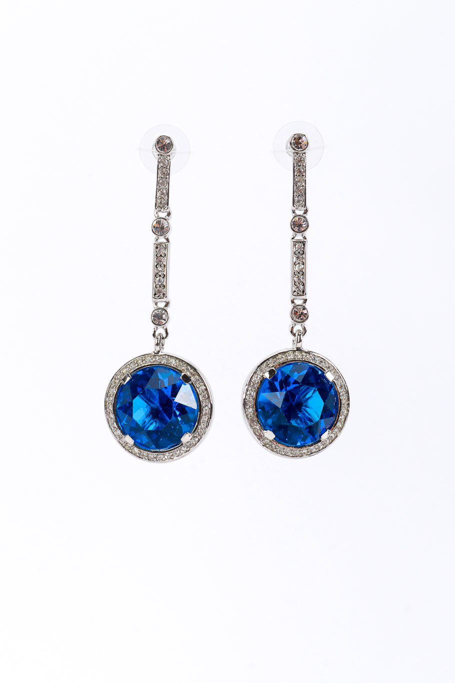 Vintage Kenneth Jay Lane Art Deco Tavernier Blue Drop Earrings front @recess la