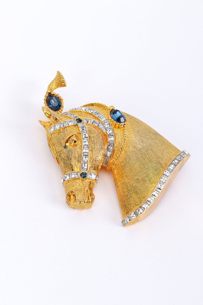 Vintage R.Mandle Gold & Blue Carnival Horse Brooch detail @recess la