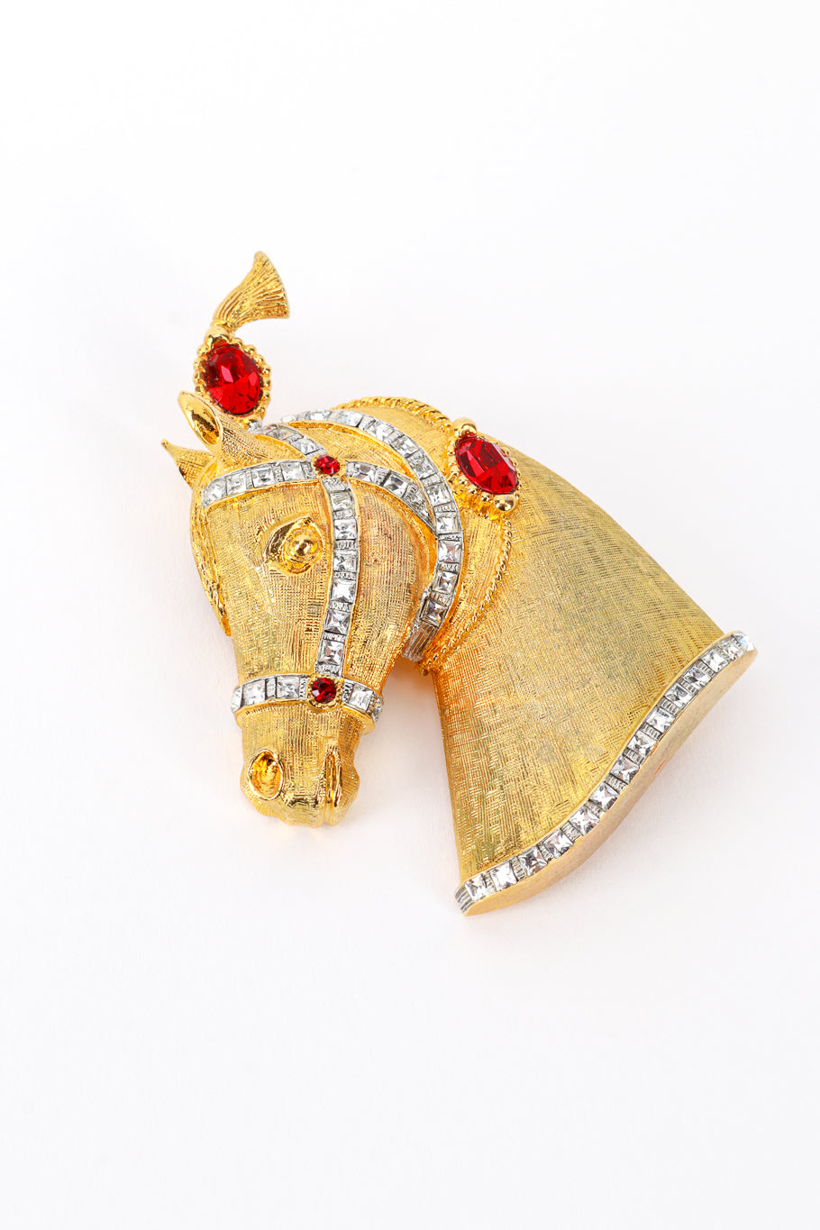 Vintage R. Mandle Gold & Ruby Carnival Horse Brooch detail @RECESS LA