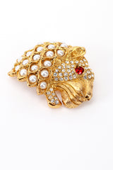 Vintage Kenneth Jay Lane Crystal & Pearl Lion Head Brooch detail @recess la