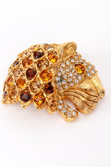 Vintage Kenneth Jay Lane Warm Crystal Lion Head Brooch detail @recess la