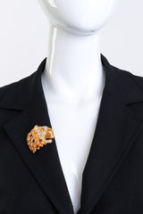 Vintage Kenneth Jay Lane Warm Crystal Lion Head Brooch on mannequin @recess la