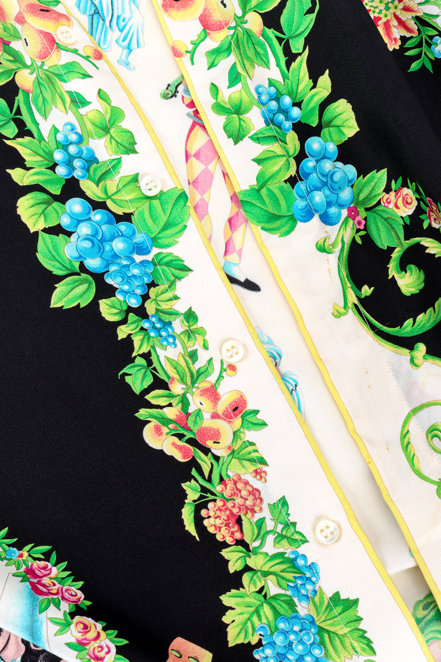 Vintage Gianni Versace Harlequin Jester Silk Shirt front button placket @recess la