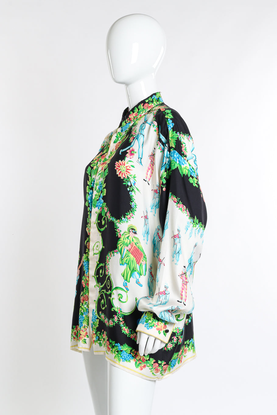 Vintage Gianni Versace Harlequin Jester Silk Shirt side on mannequin @recess la