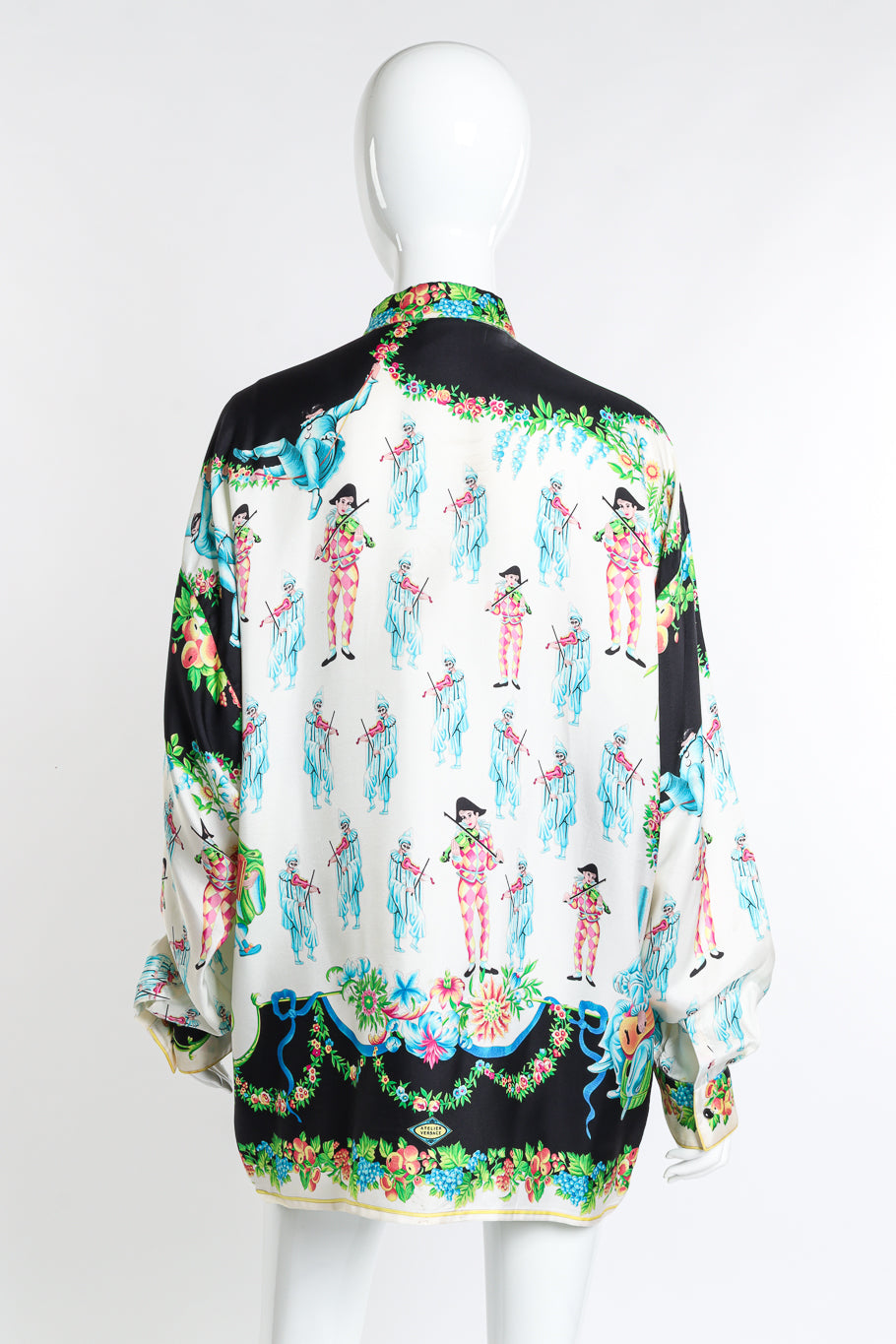 Vintage Gianni Versace Harlequin Jester Silk Shirt back on mannequin @recess la