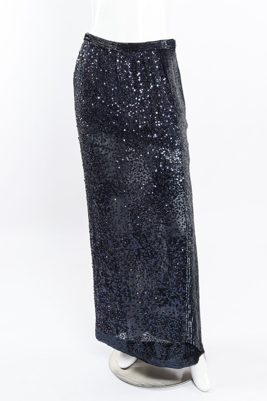 Midnight sequin skirt by Gianfranco Ferre on mannequin front @recessla