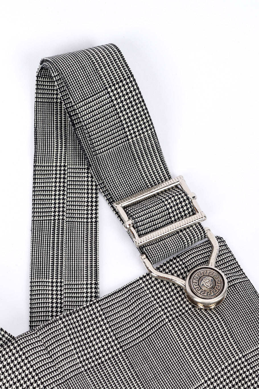 Houndstooth Overall Jumpsuit by Gianni Versace strap button close  @recessla