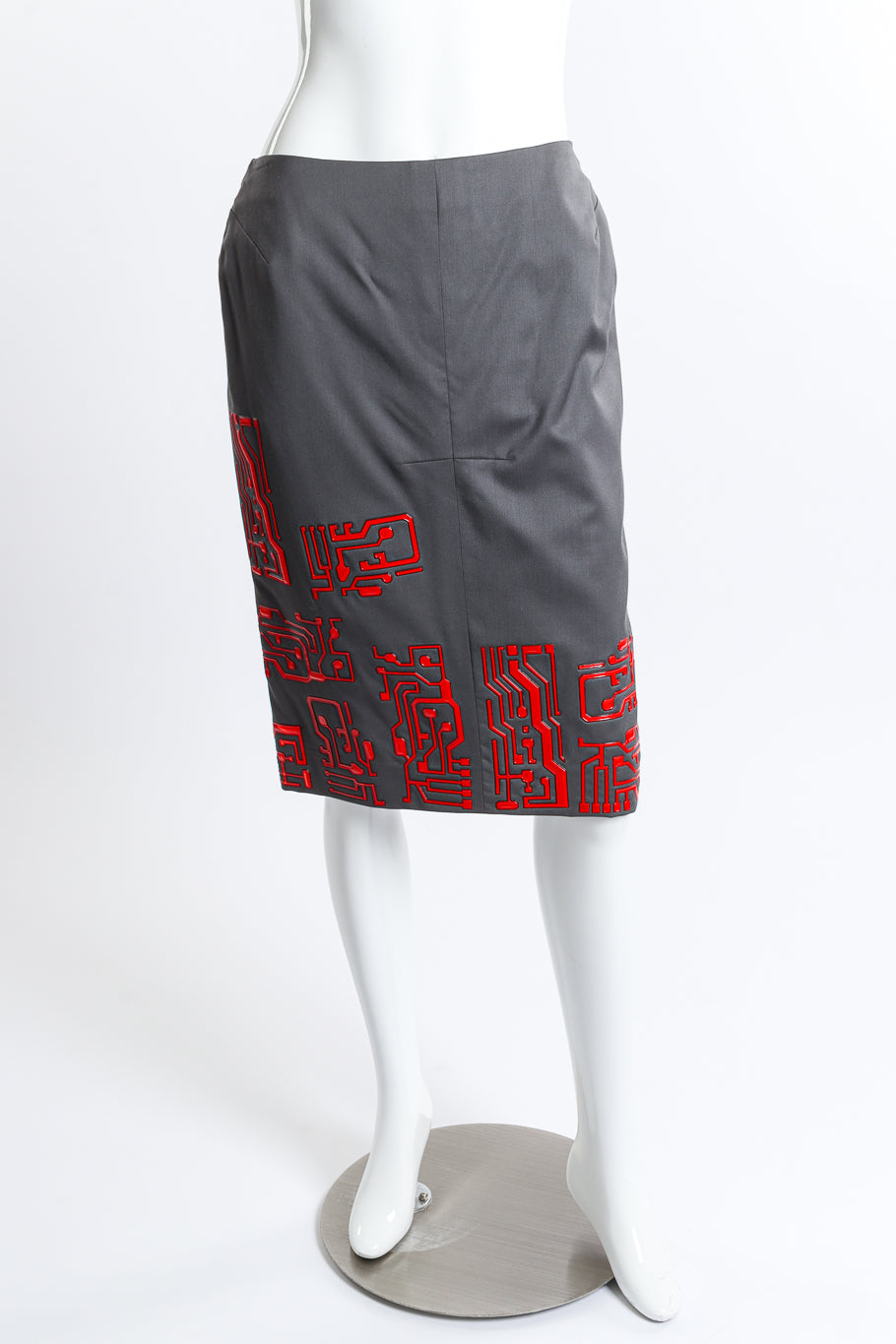 Vintage Givenchy 1999 F/W Circuit Board Zip Up Jacket & Skirt Set skirt front on mannequin @recess la