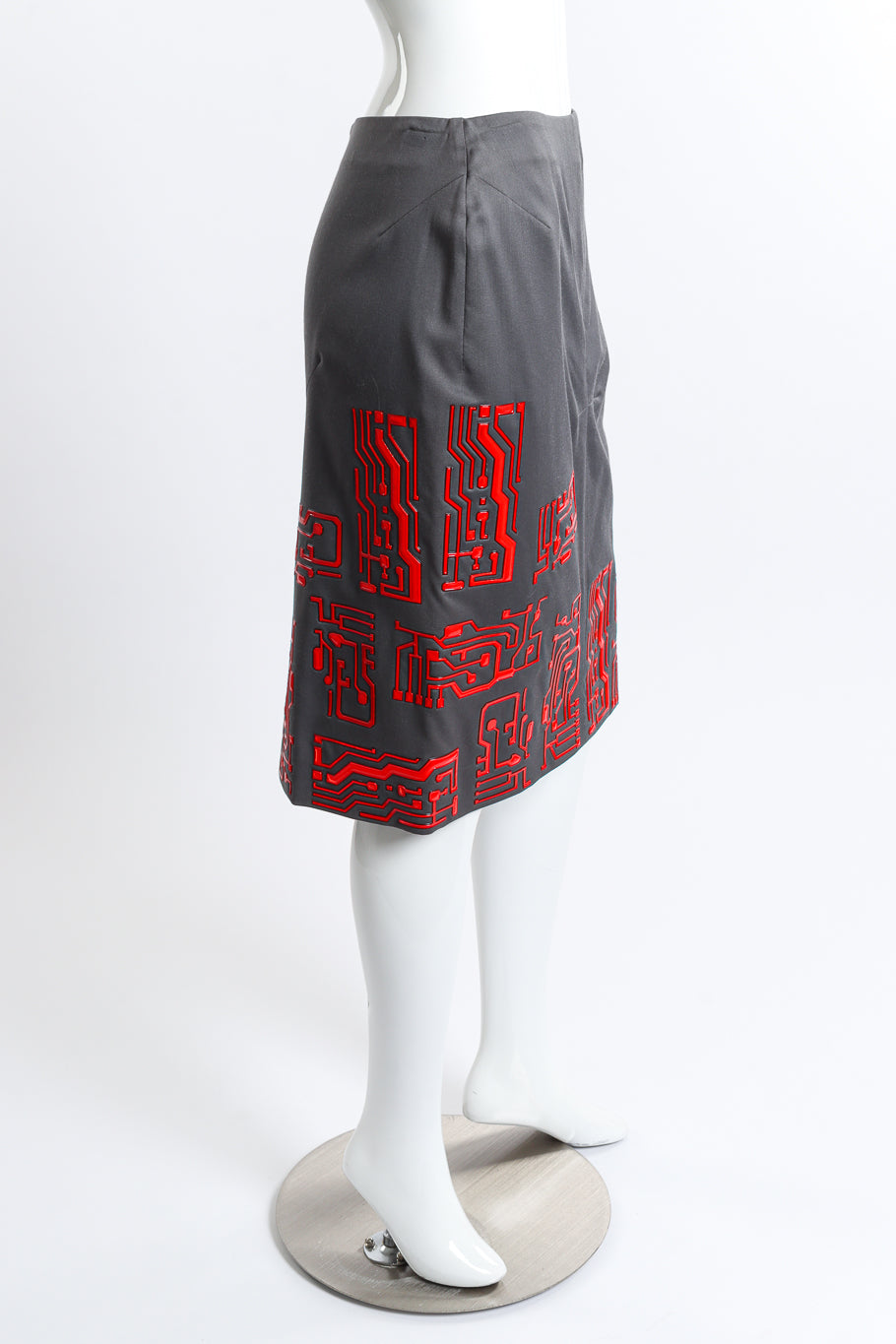 Vintage Givenchy 1999 F/W Circuit Board Zip Up Jacket & Skirt Set skirt side on mannequin @recess la