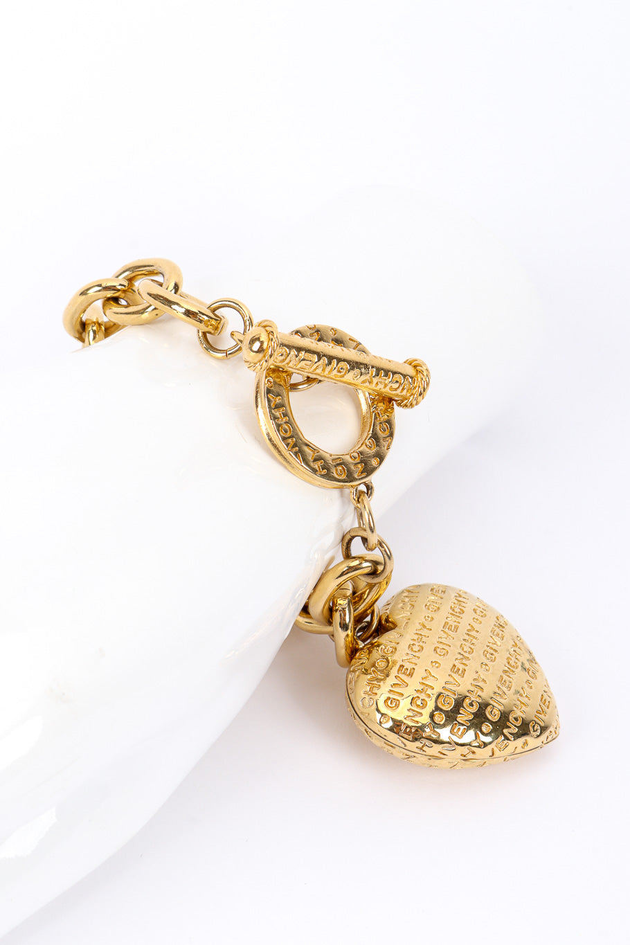 Vintage Givenchy Heart Charm Chain Bracelet on mannequin @recessla