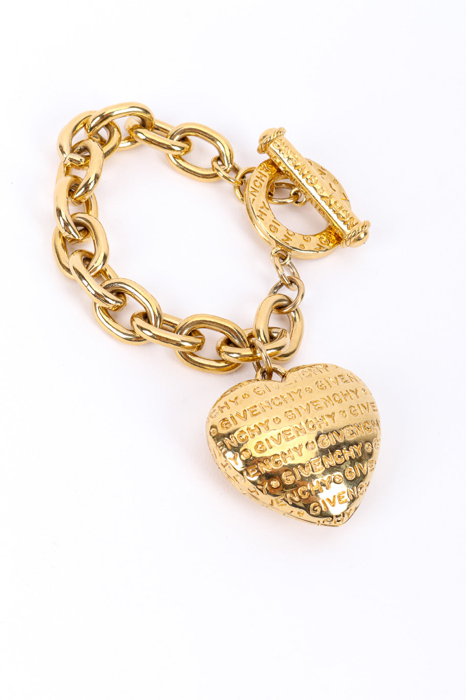 Vintage Givenchy Heart Charm Chain Bracelet front @recessla