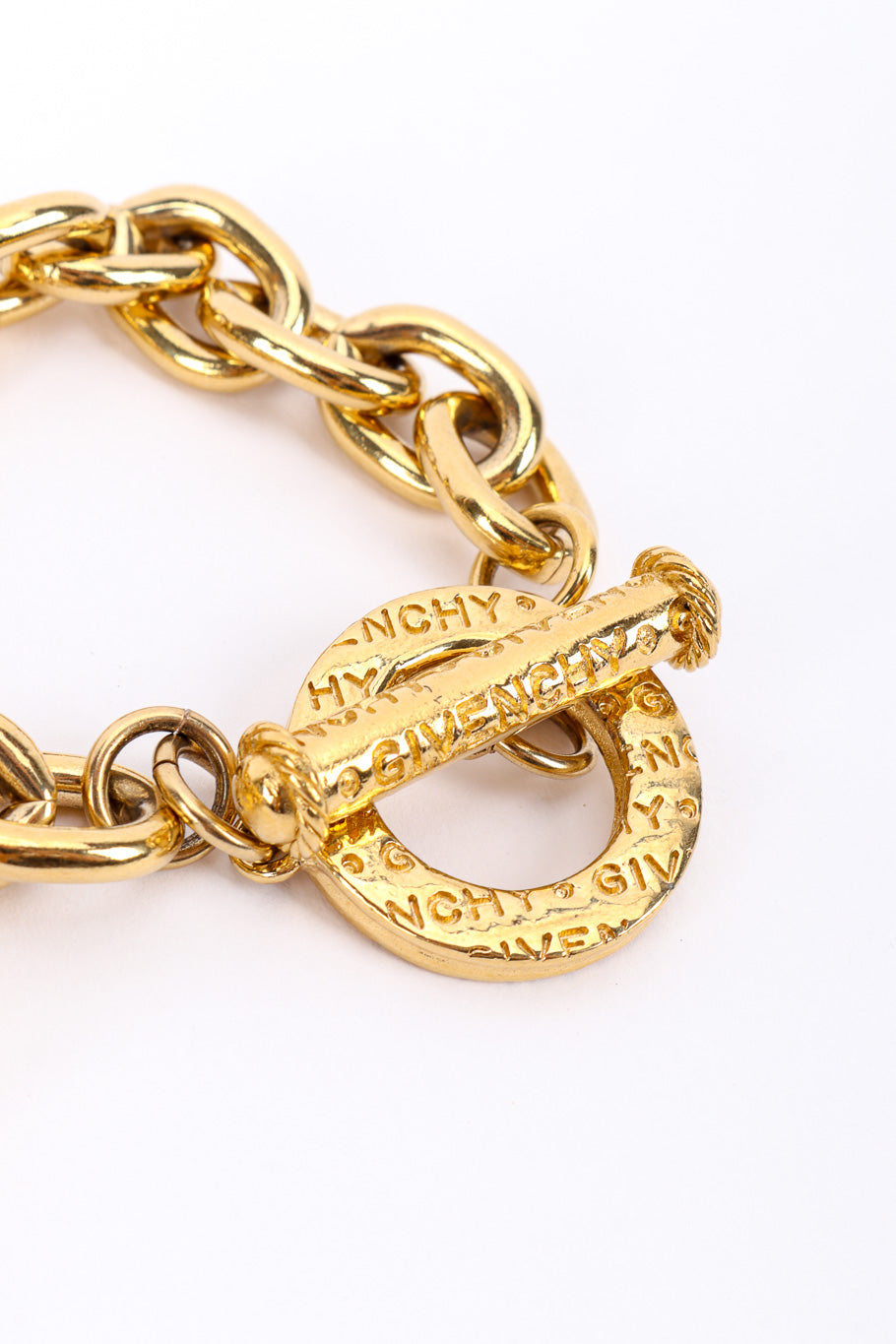 Vintage Givenchy Heart Charm Chain Bracelet signature closeup @recessla