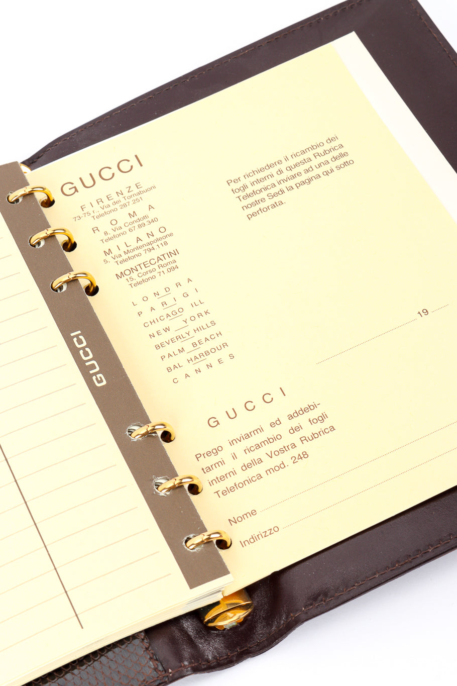 Lizard Skin Address Book by Gucci contents page in Italian @recessla