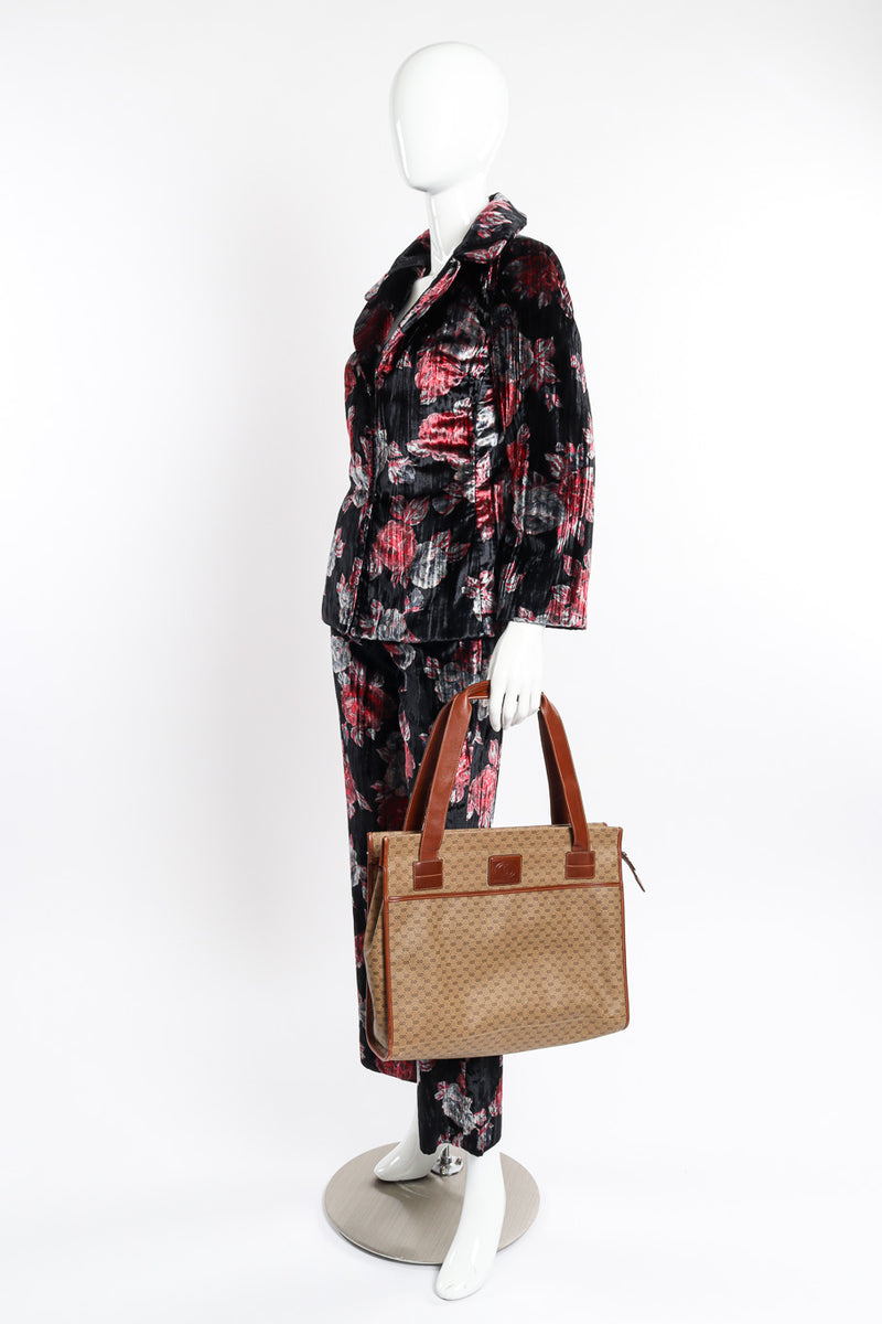 Coated Canvas & Leather GG Tote by Gucci on mannequin wearing velvet suit @recessla