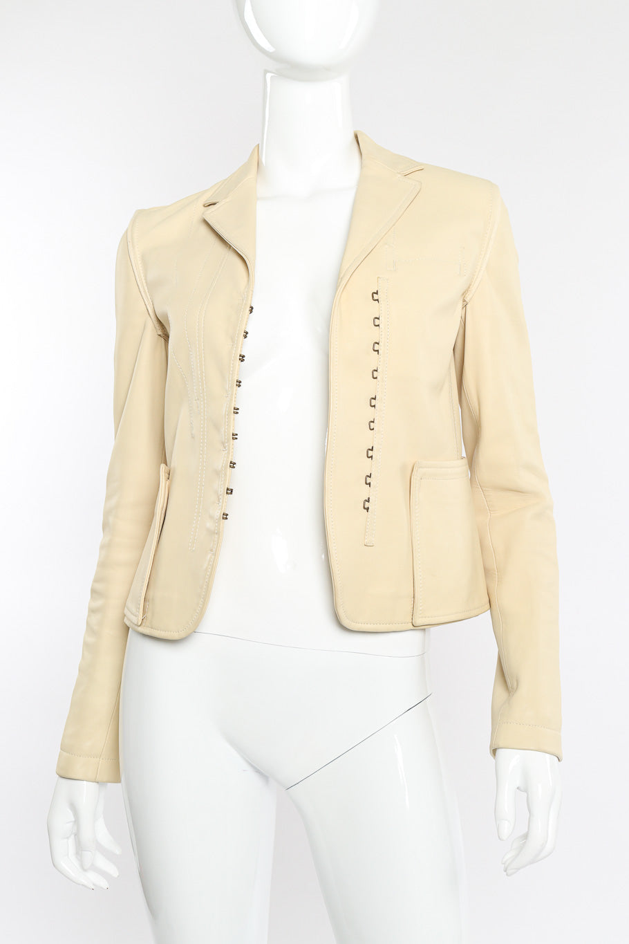 Leather jacket by Gucci on mannequin front close @recessla
