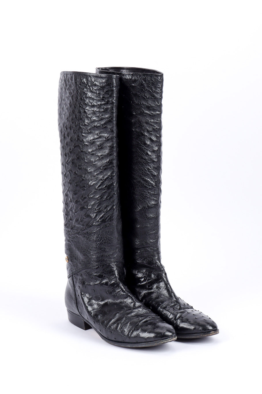 Vintage Gucci Black Ostrich Leather Riding Boot 3/4 front view @recessla