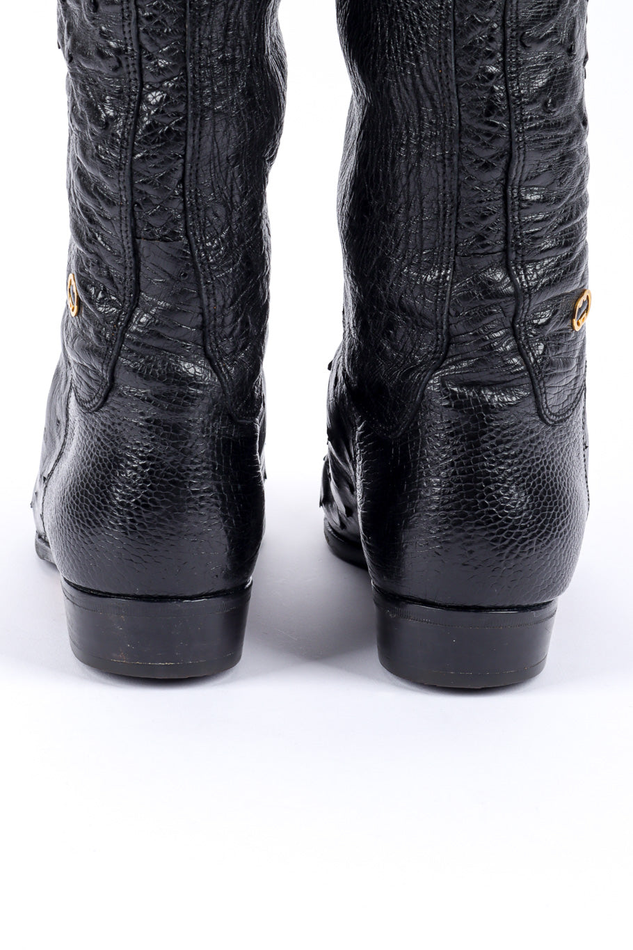 Vintage Gucci Black Ostrich Leather Riding Boot back heel closeup @recessla