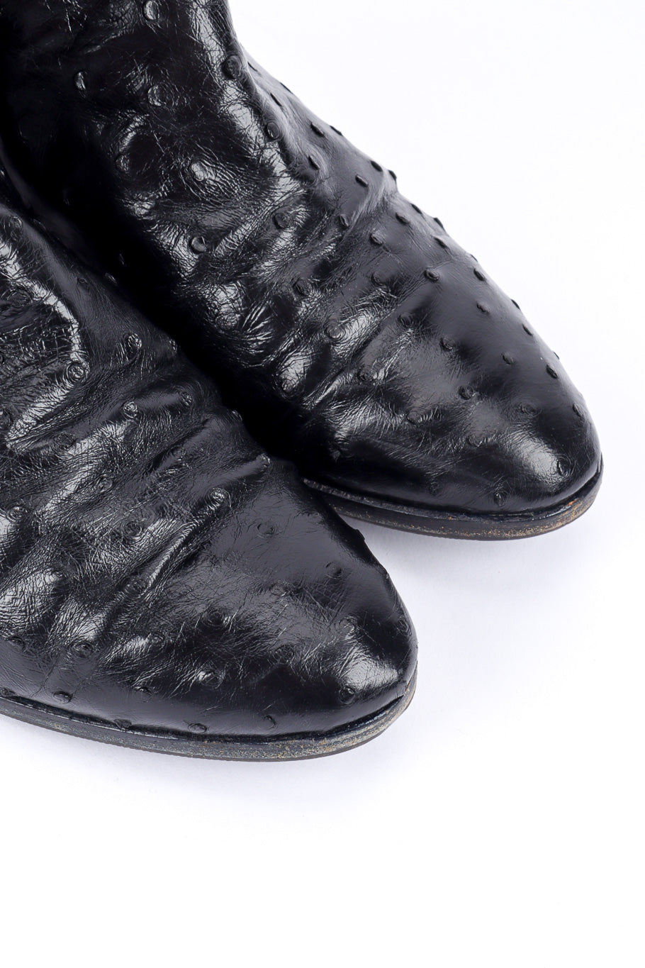 Vintage Gucci Black Ostrich Leather Riding Boot toe crease closeup @recessla