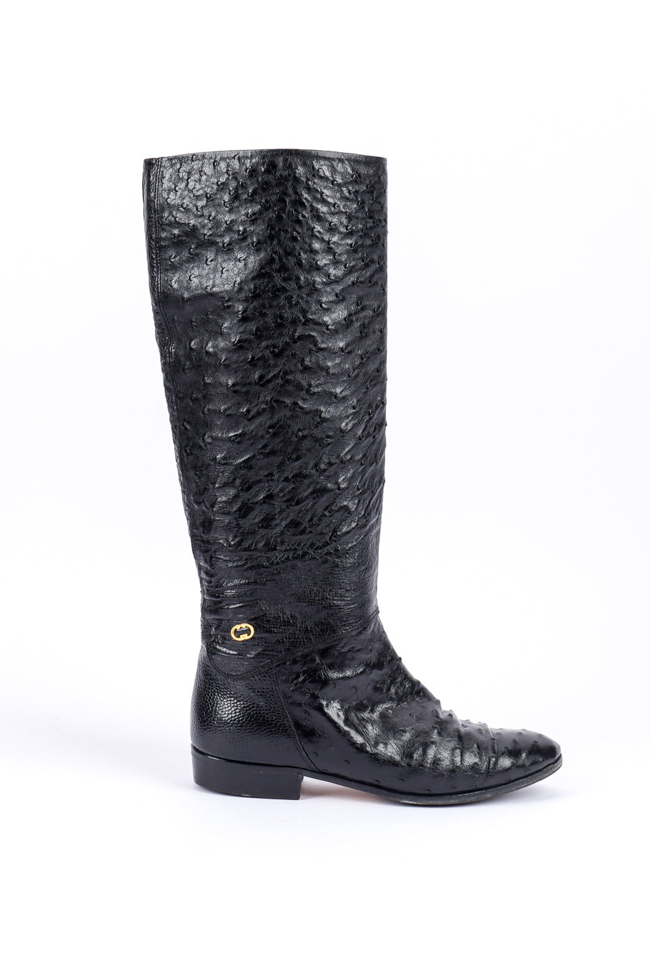 Vintage Gucci Black Ostrich Leather Riding Boot right boot outer view @recessla