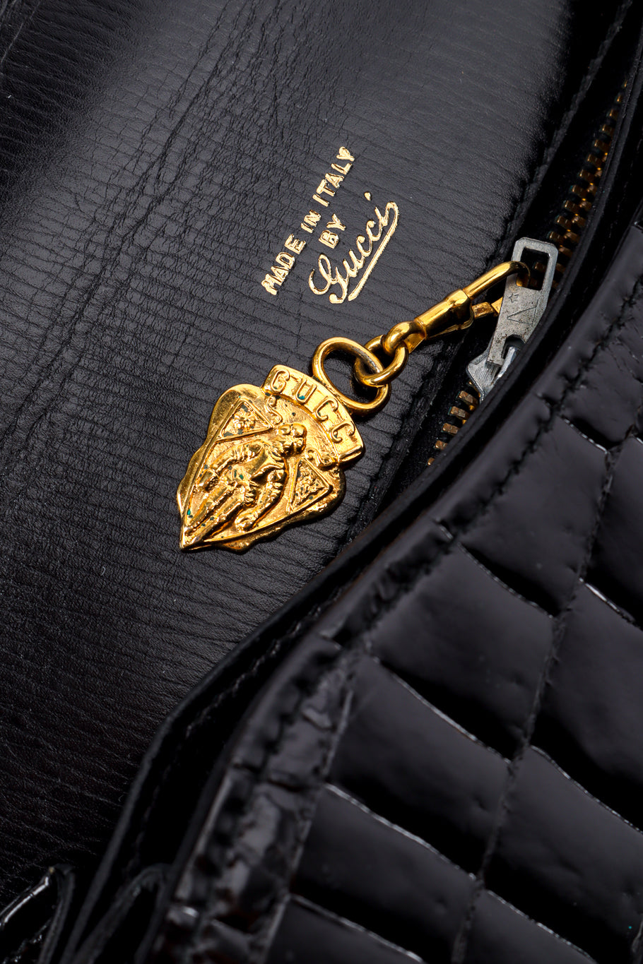 Vintage Gucci Patent Croc Purse signature zipper tab closeup @recessla