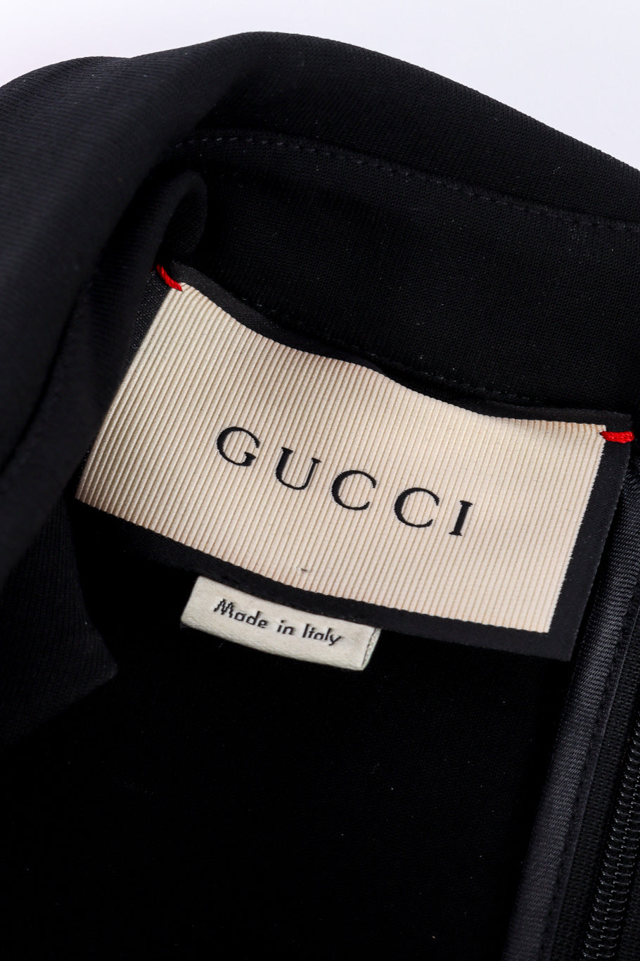 Gucci Pleated Trim Sleeveless Dress signature label closeup @recessla