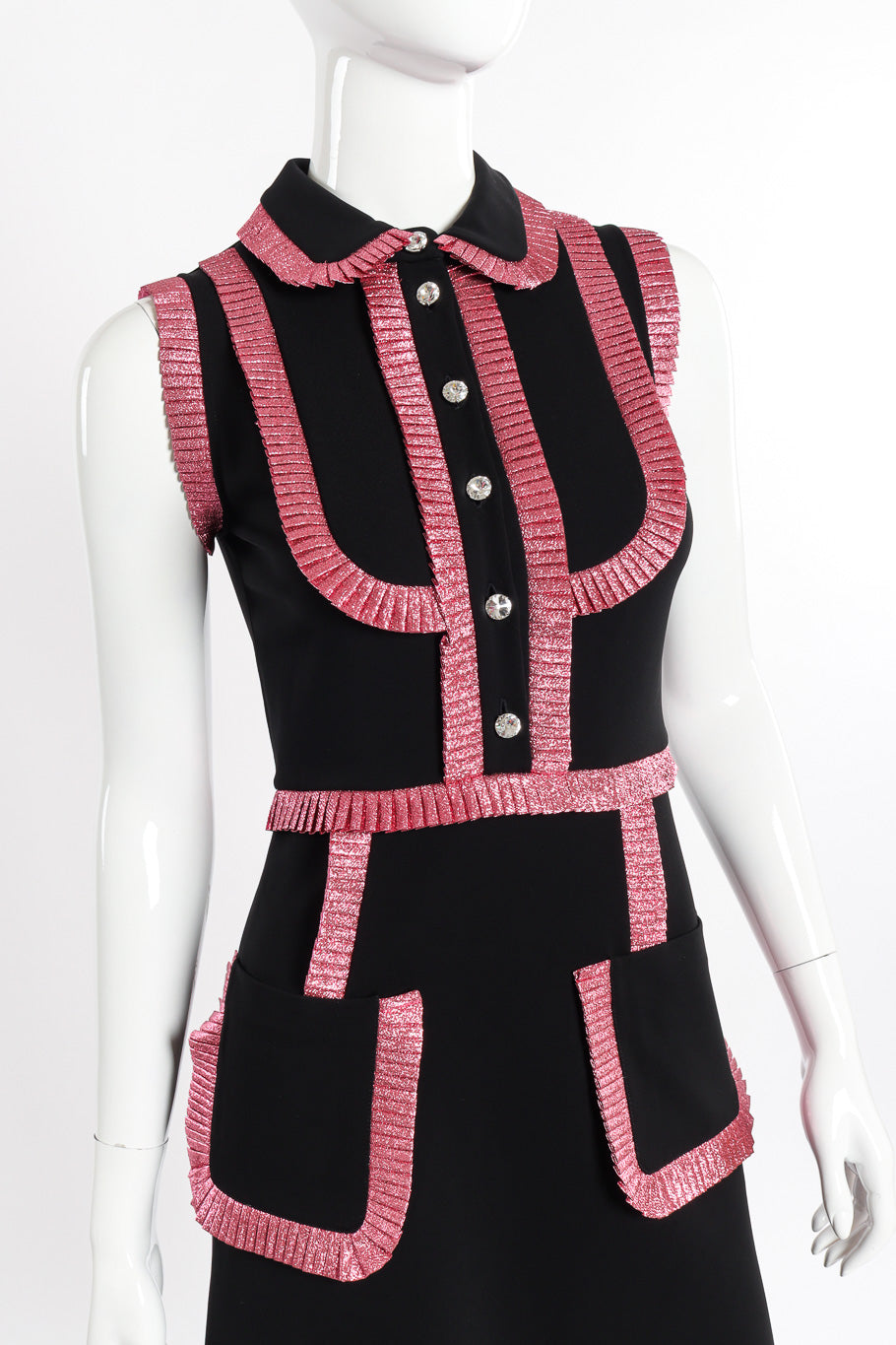 Gucci Pleated Trim Sleeveless Dress front view on mannequin closeup @recessla