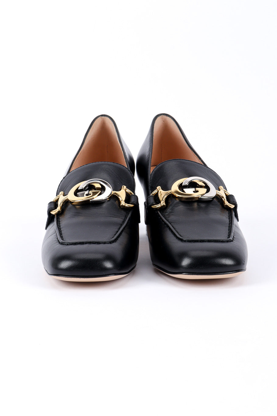 Horsebit loafers by Gucci on white background from front @recessla