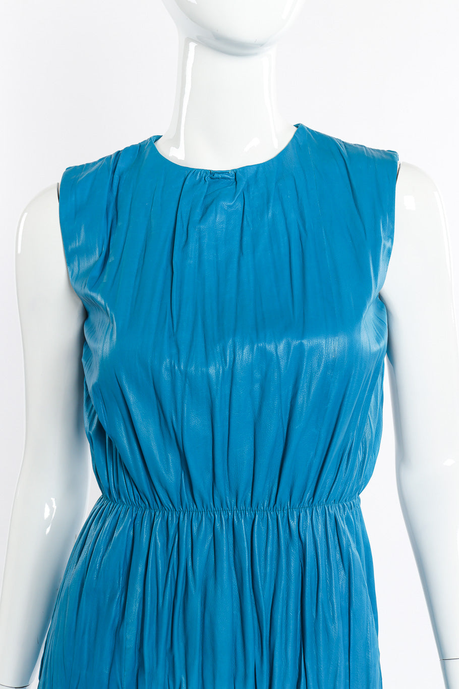 Gucci Sleeveless Pleated Leather Dress front without brooch @recessla