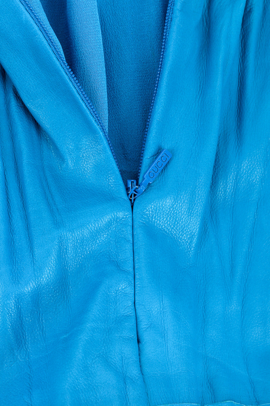 Gucci Sleeveless Pleated Leather Dress zipper closure closeup @recessla