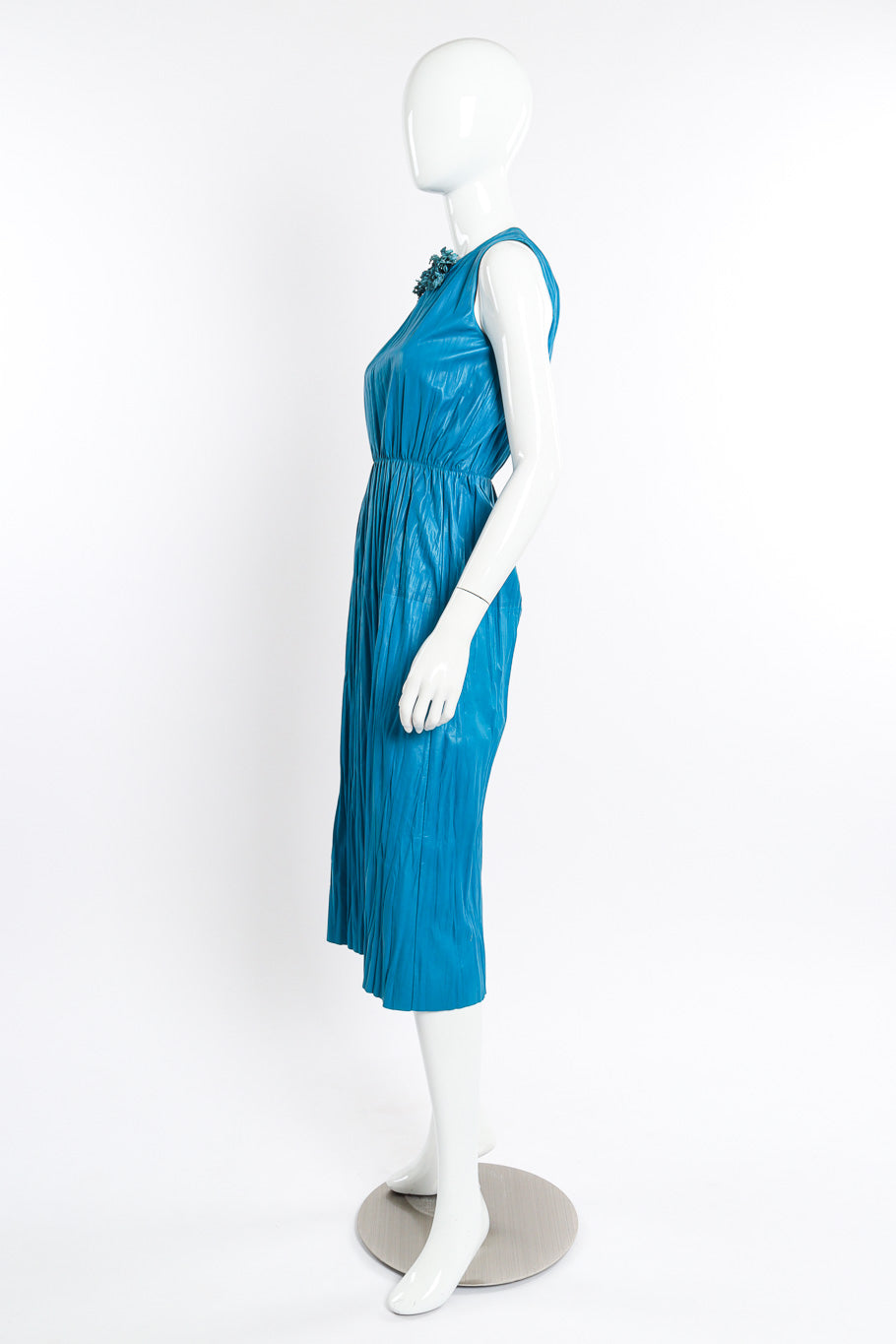 Gucci Sleeveless Pleated Leather Dress side on mannequin @recessla