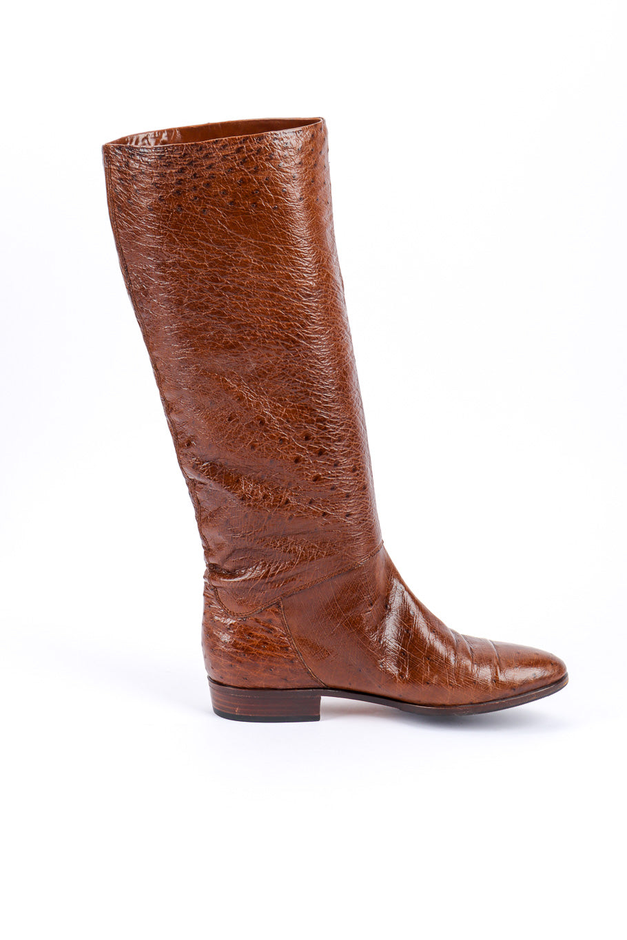 Vintage Gucci Brown Ostrich Leather Riding Boot left boot inner view @recessla