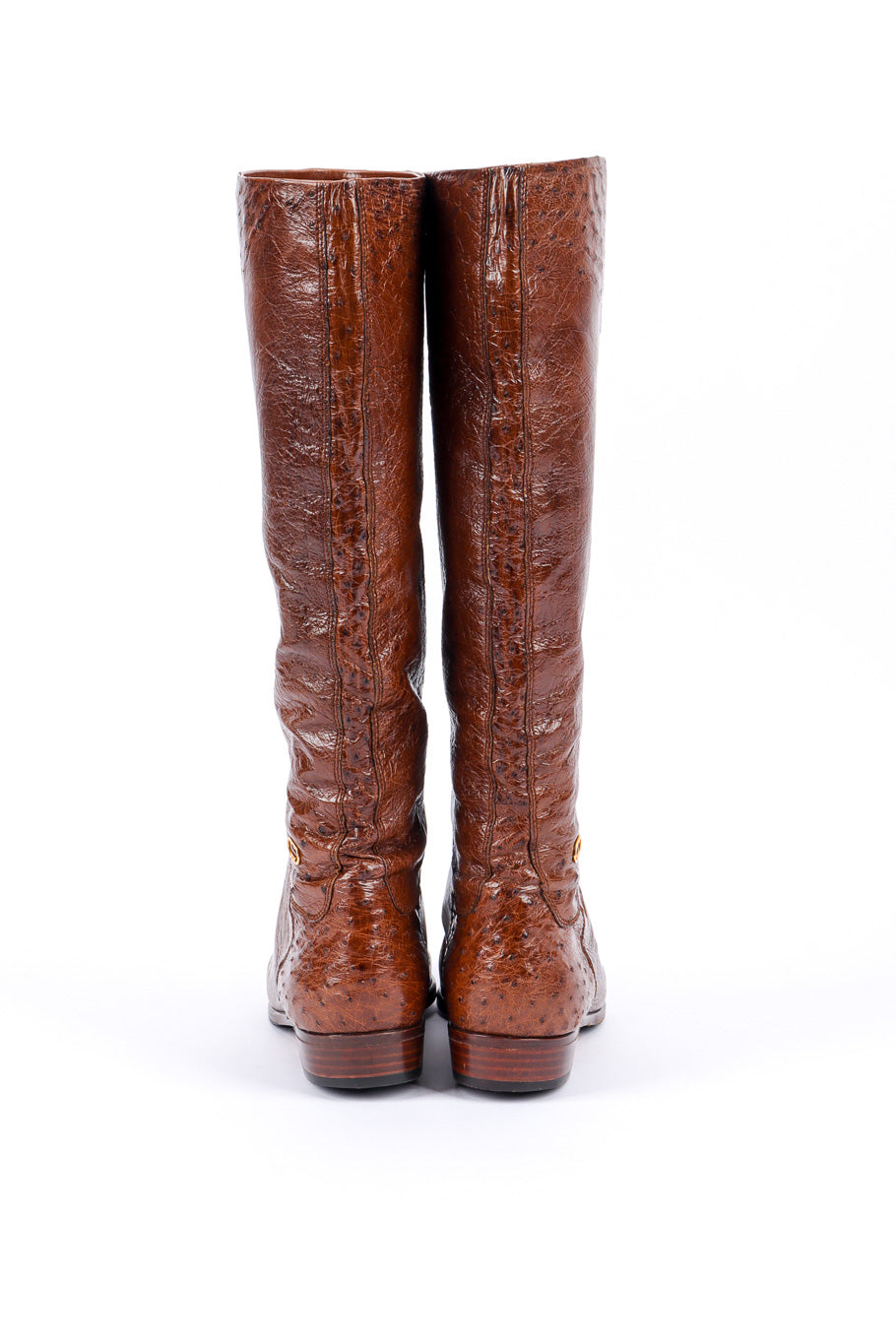 Vintage Gucci Brown Ostrich Leather Riding Boot back view @recessla