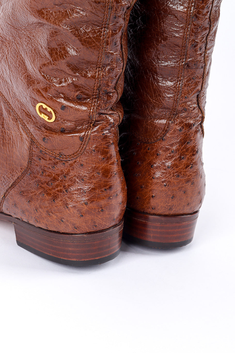 Vintage Gucci Brown Ostrich Leather Riding Boot back heel closeup @recessla