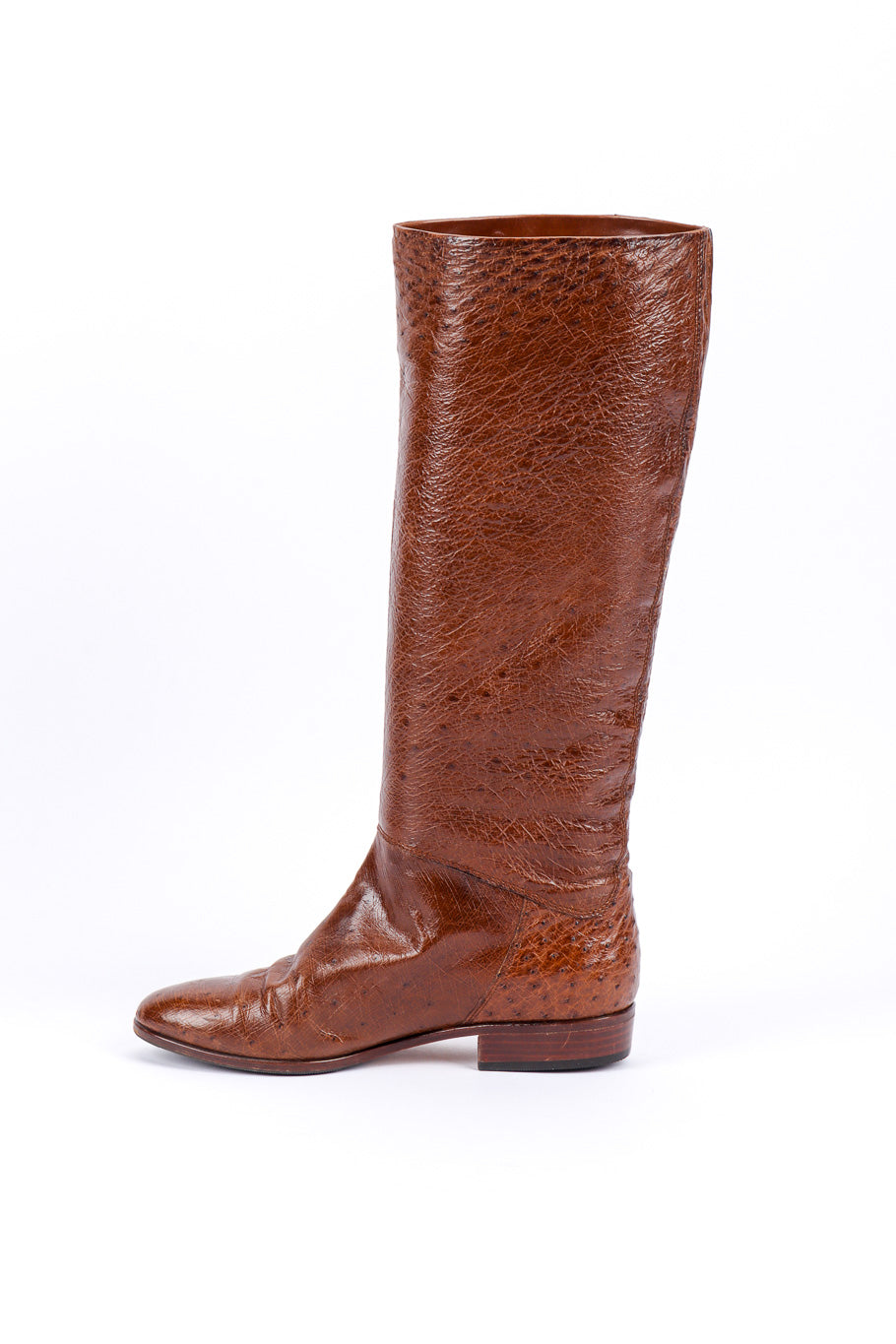 Vintage Gucci Brown Ostrich Leather Riding Boot right boot inner view @recessla