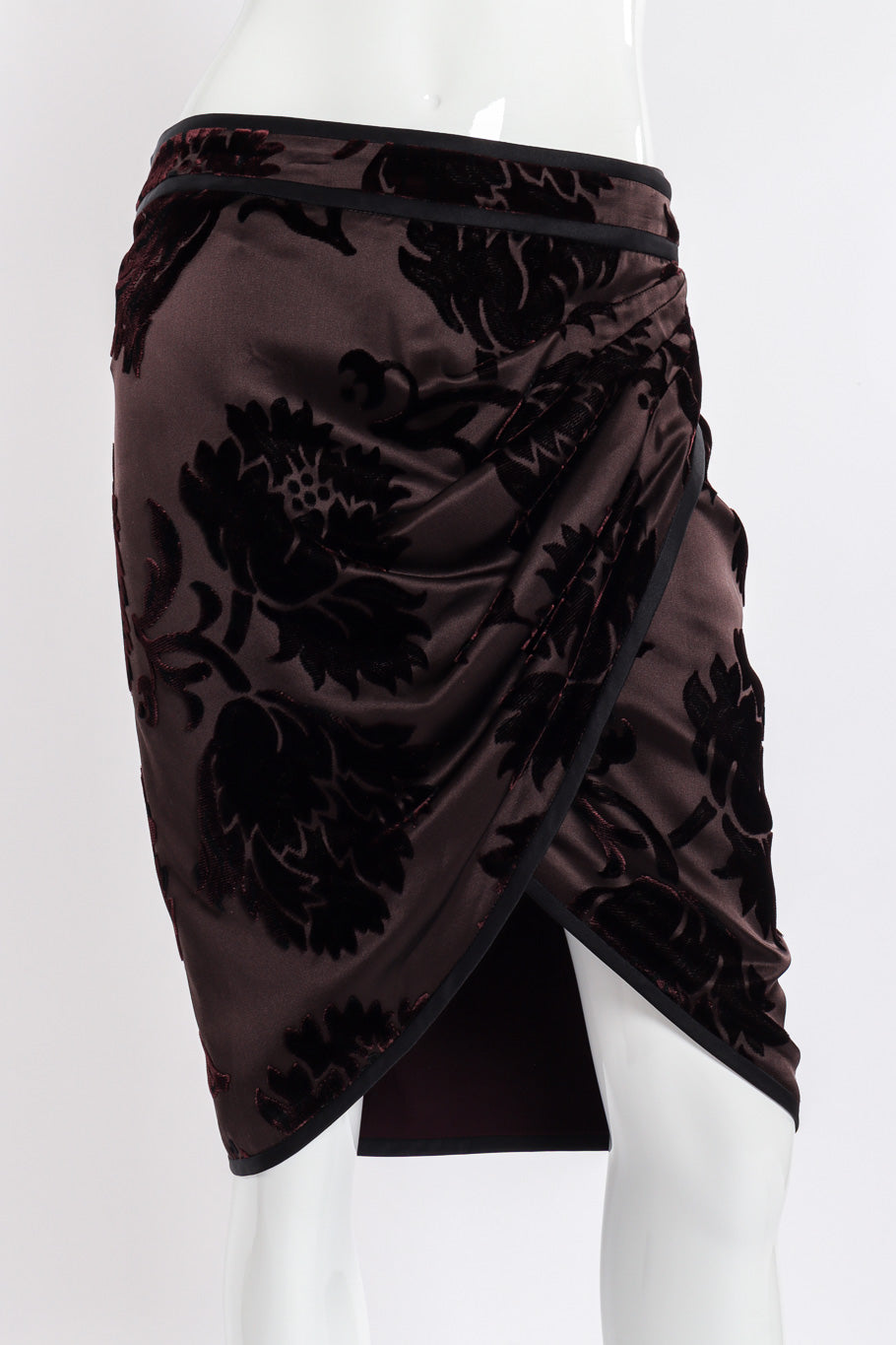 Gucci Velvet Burnout Wrap Skirt front view closeup on mannequin @Recessla